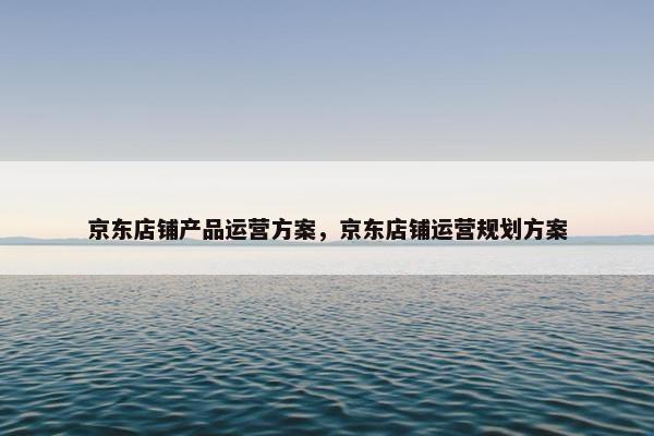 京东店铺产品运营方案，京东店铺运营规划方案