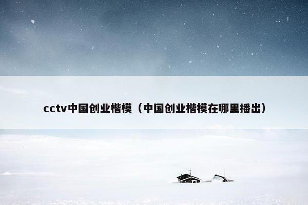 cctv中国创业楷模（中国创业楷模在哪里播出）
